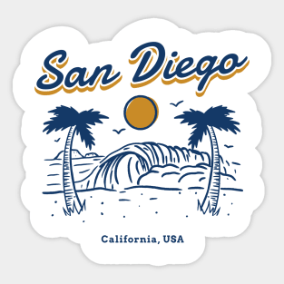 San Diego California USA Palm Trees and Ocean Waves Sticker